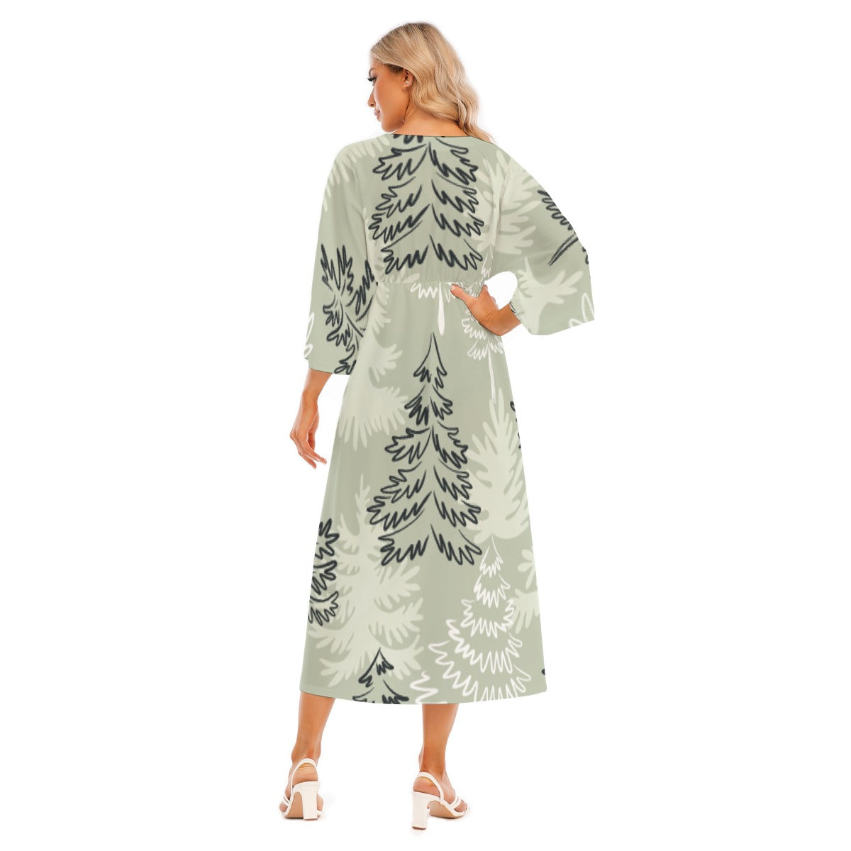 All-Over Print Women's Mid-Sleeve Long Dress