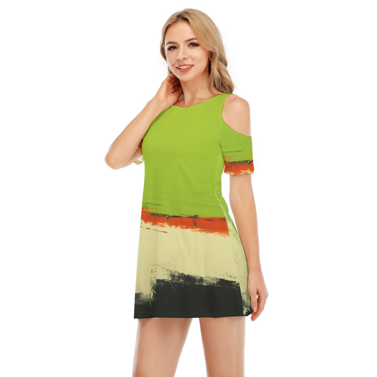 All-Over Print Women's Cold Shoulder Dress | 190GSM Cotton