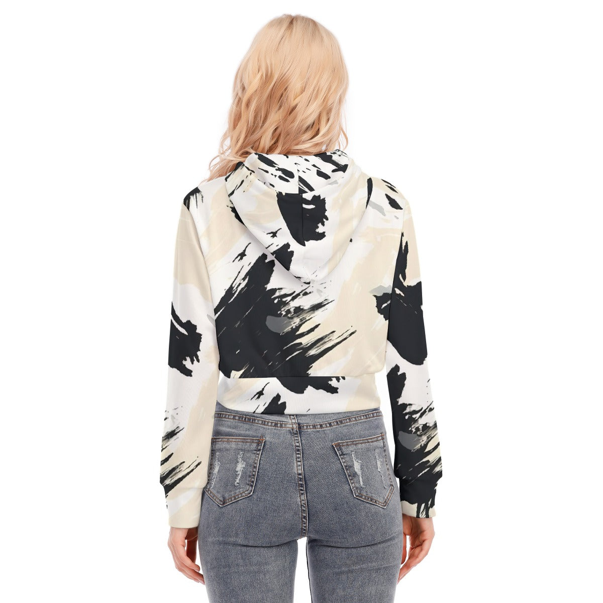 All-Over Print Women's Crop Top Hoodie With Zipper Closure