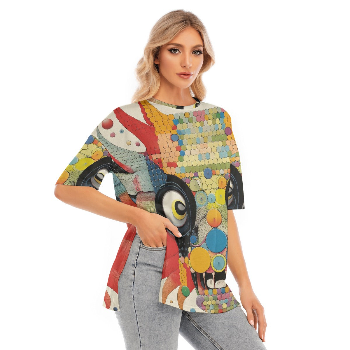 All-Over Print Women's Short Sleeves T-shirt With Hem Split