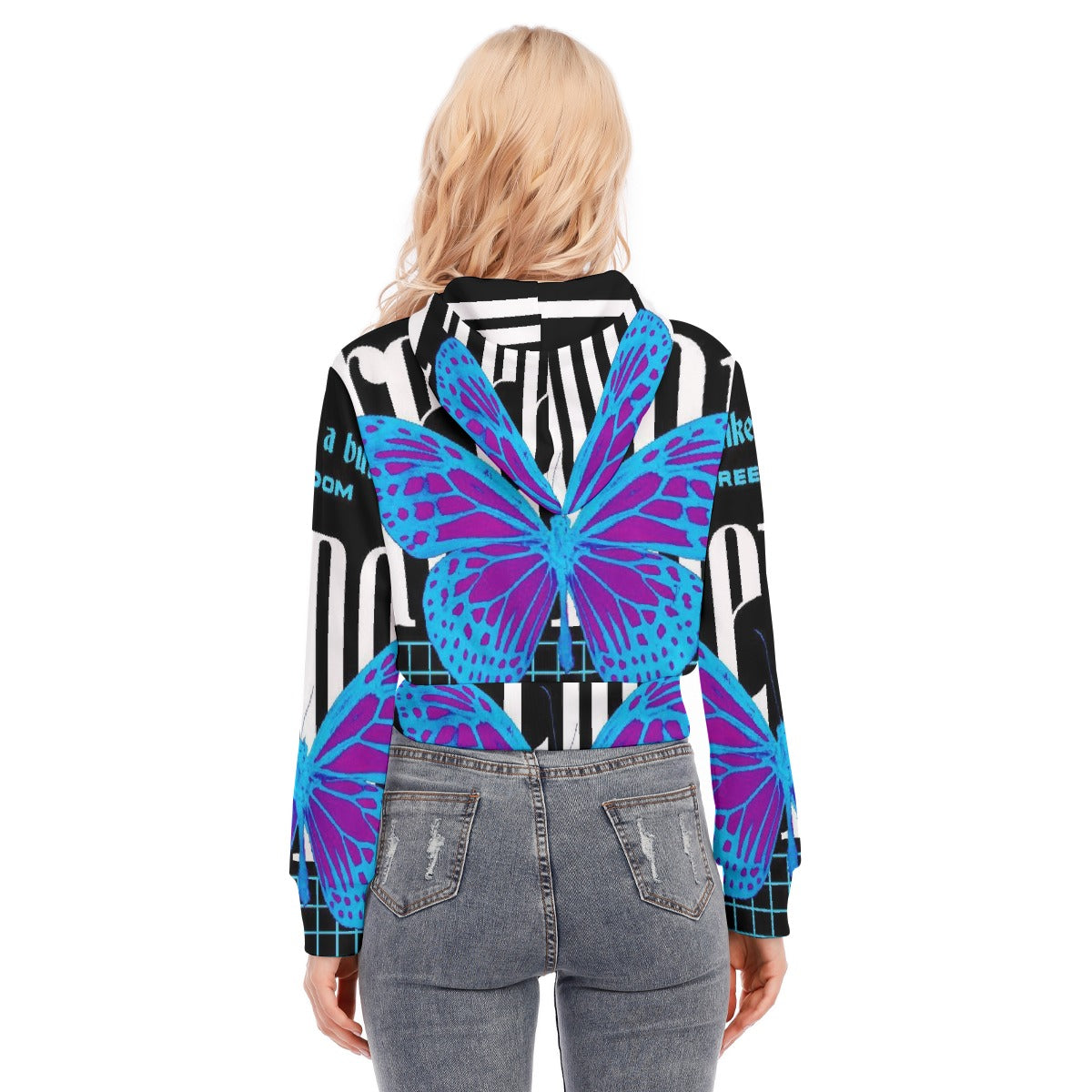 All-Over Print Women's Crop Top Hoodie With Zipper Closure