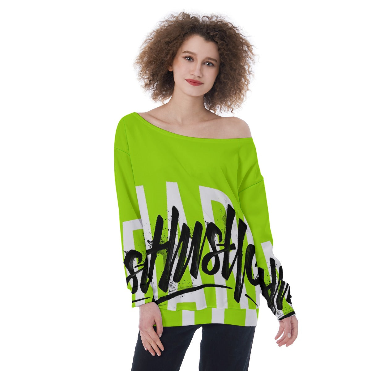 All-Over Print Oversized Women's Off-Shoulder Sweatshirt
