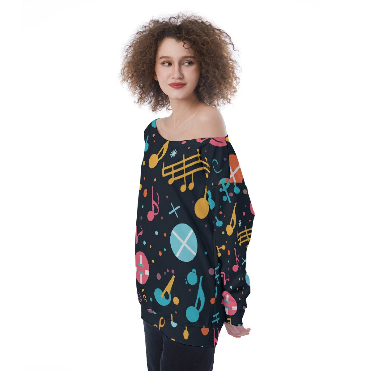 All-Over Print Oversized Women's Off-Shoulder Sweatshirt