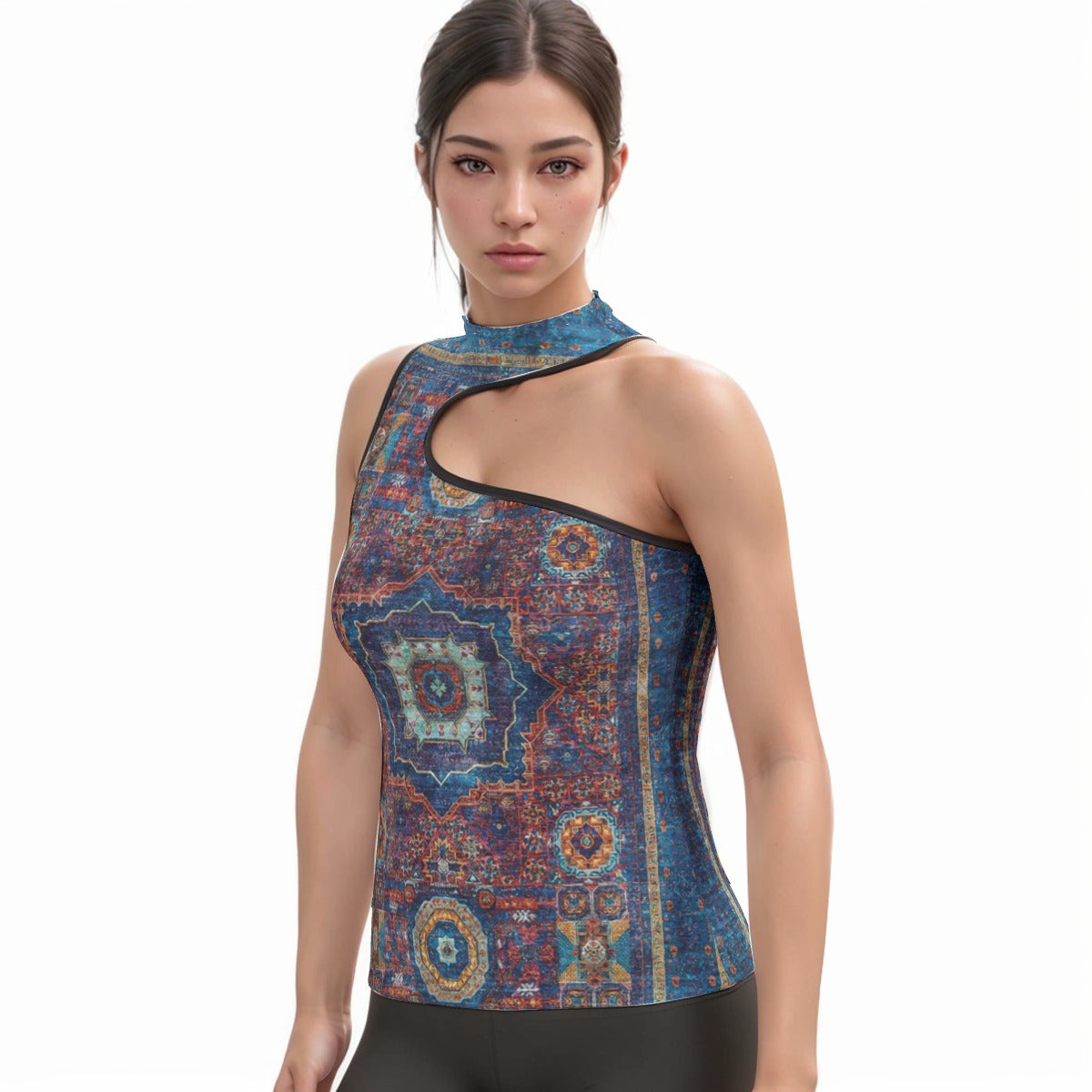 All-Over Print Women's Halter Sleeveless Asymmetrical Tank Top