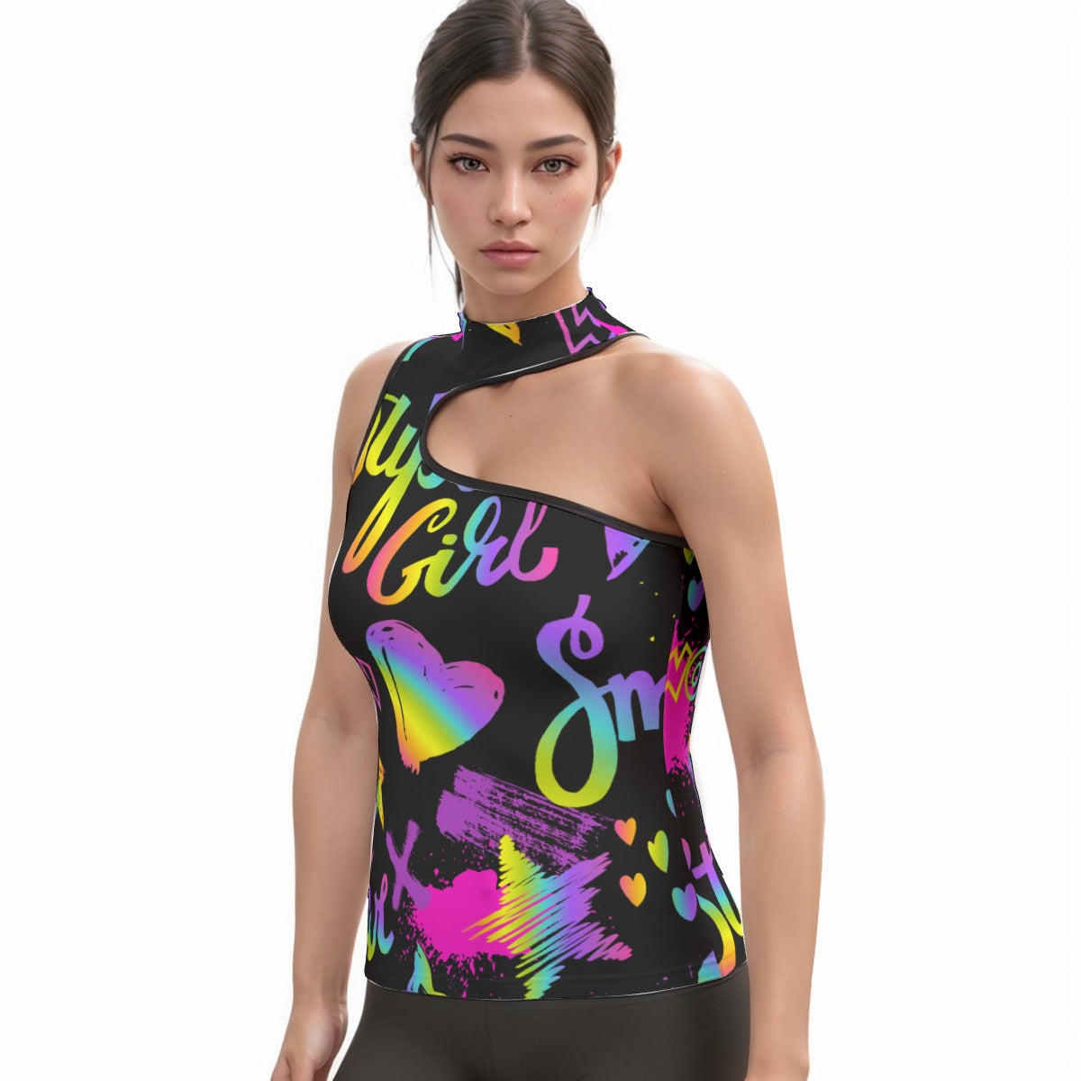 All-Over Print Women's Halter Sleeveless Asymmetrical Tank Top