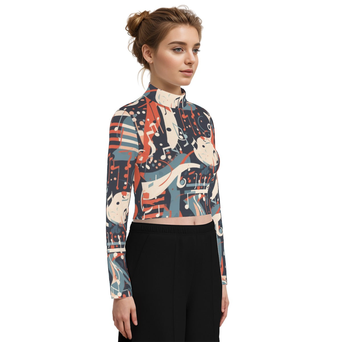 Eco-Friendly All-Over Print Women's Turtleneck T-shirt With Long Sleeve