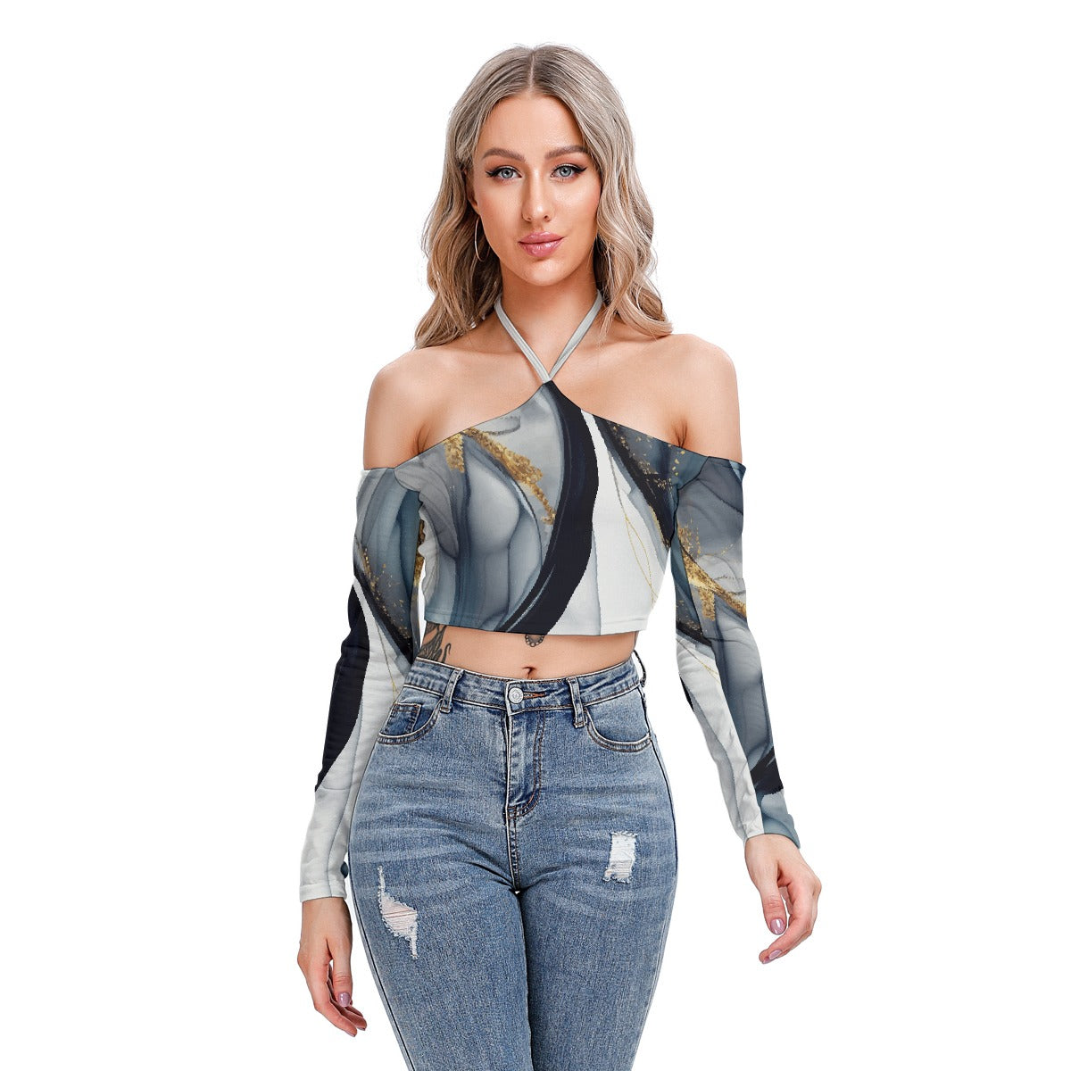 All-Over Print Women's Halter Lace-up Top