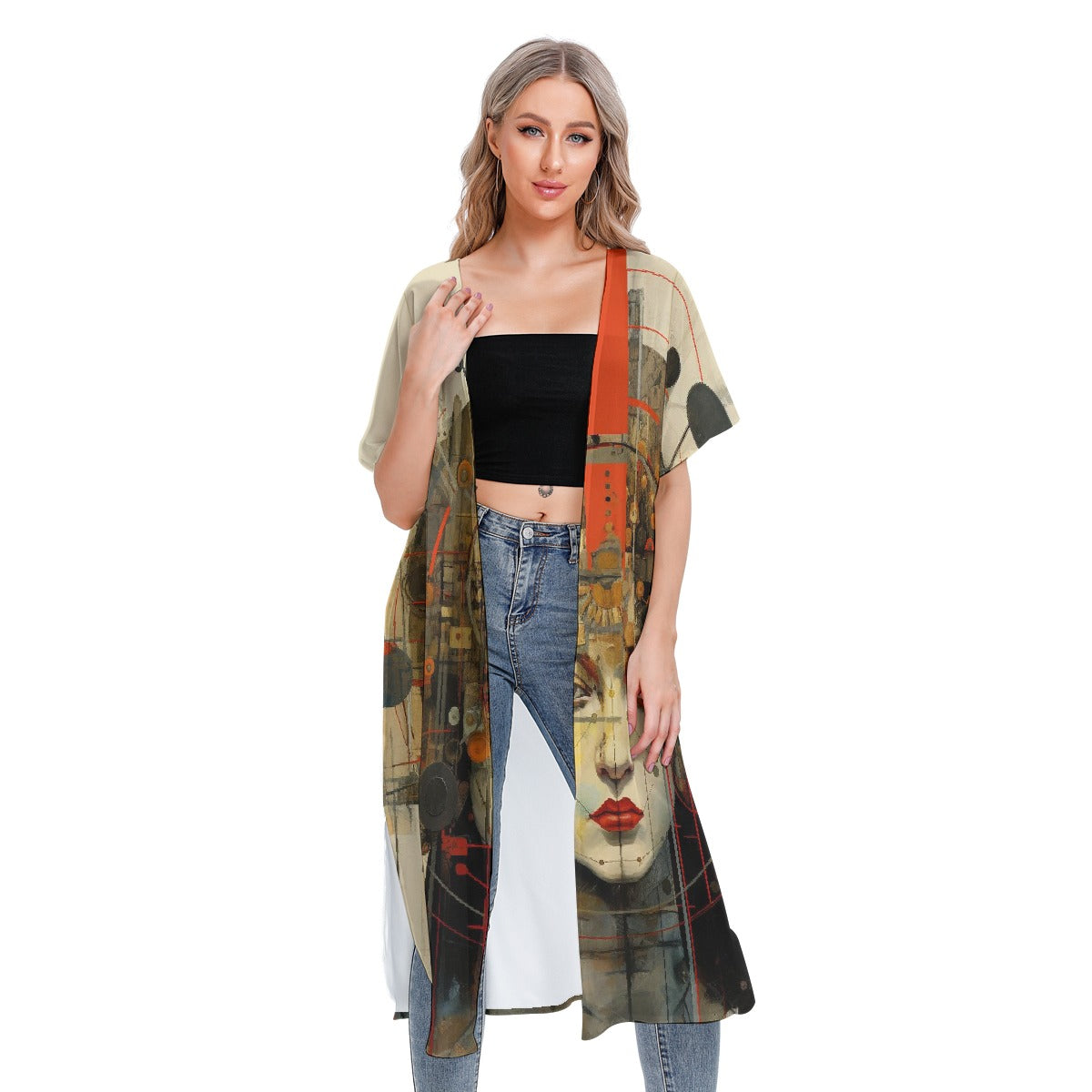 All-Over Print Women's Short Sleeve Cardigan