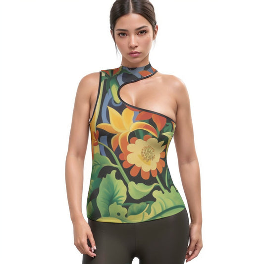 All-Over Print Women's Halter Sleeveless Asymmetrical Tank Top