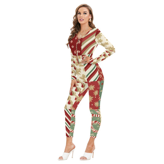 All-Over Print Women's Plunging Neck Jumpsuit