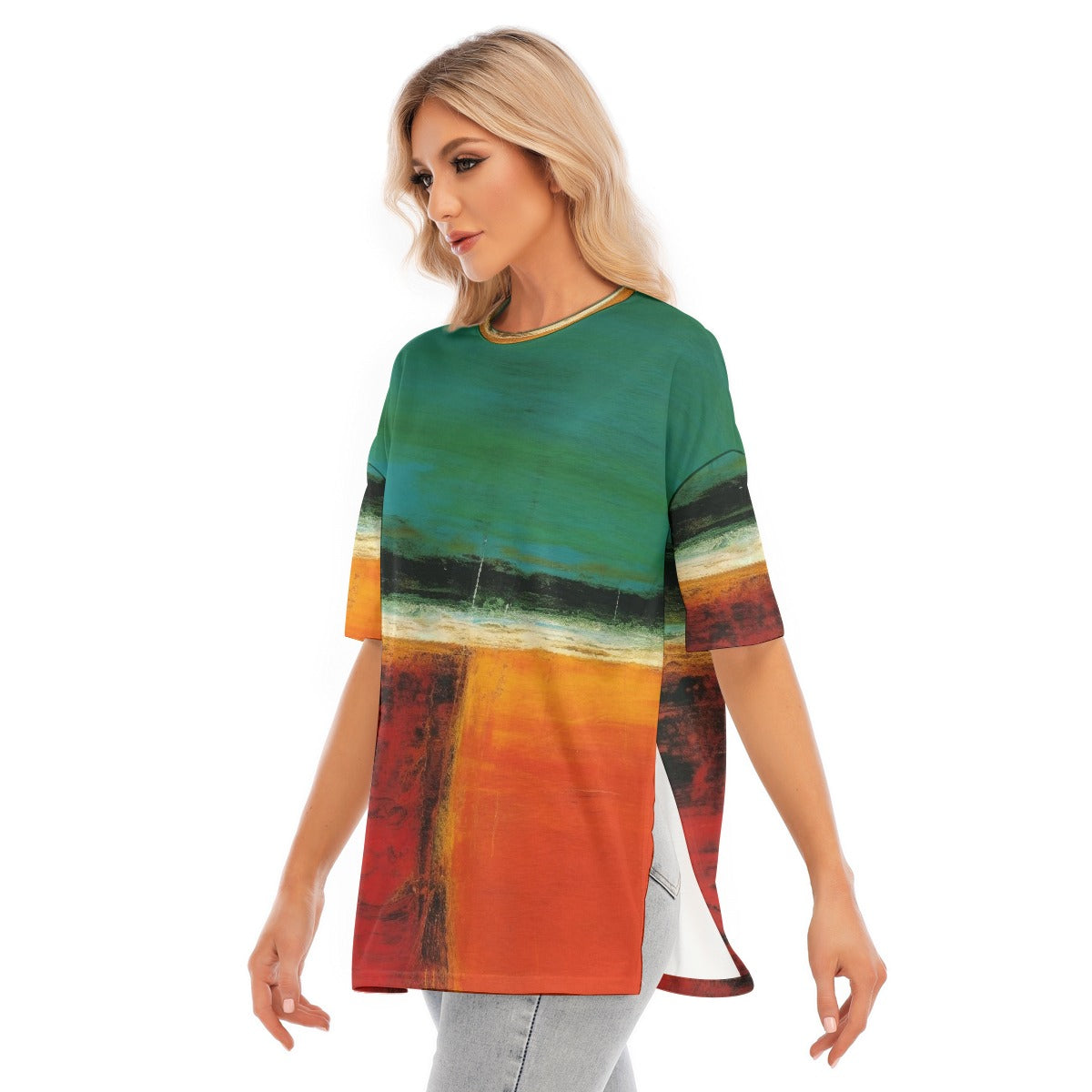 All-Over Print Women's Short Sleeves T-shirt With Hem Split