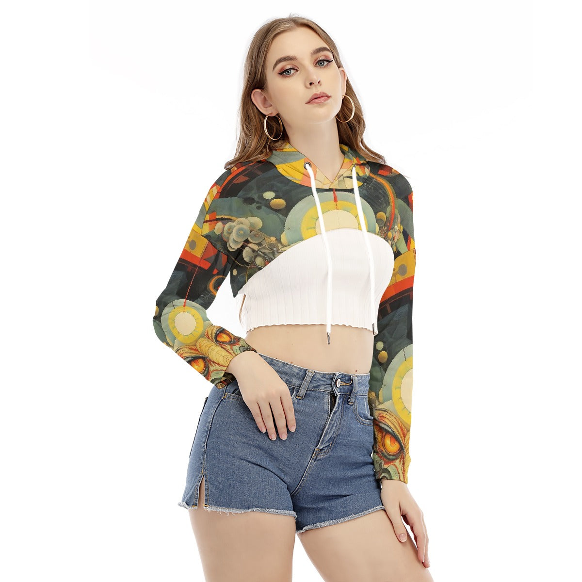 All-Over Print Women's Smock Short Hoodie With Long Sleeve