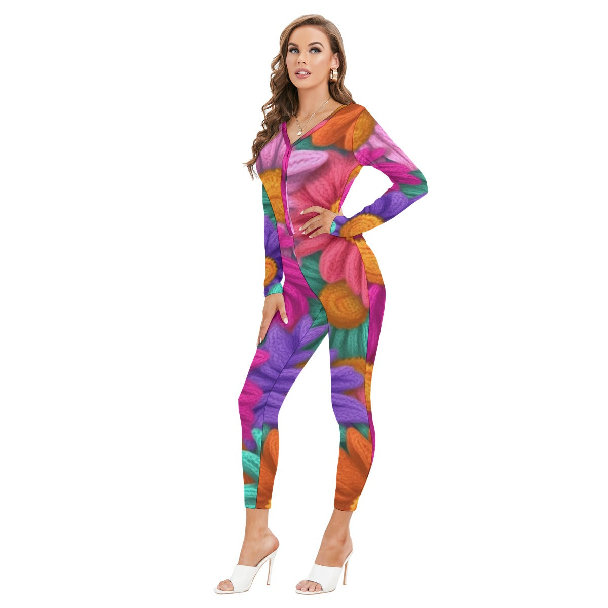 All-Over Print Women's Plunging Neck Jumpsuit