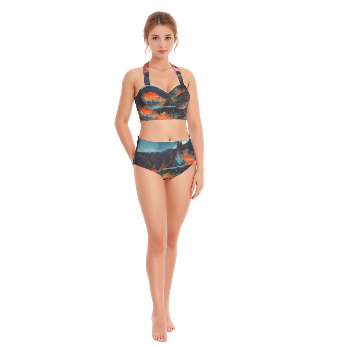 All-Over Print Women's Swimsuit Set With Halter