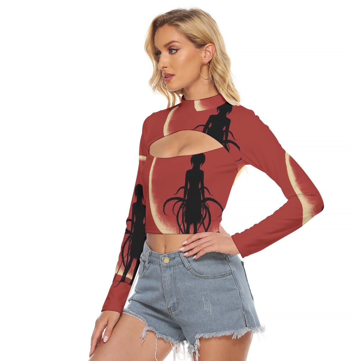 All-Over Print Women's Hollow Chest Keyhole Tight Crop Top
