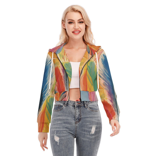 All-Over Print Women's Crop Top Hoodie With Zipper Closure