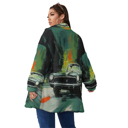 All-Over Print Unisex Borg Fleece Stand-up Collar Coat With Zipper Closure(Plus Size)