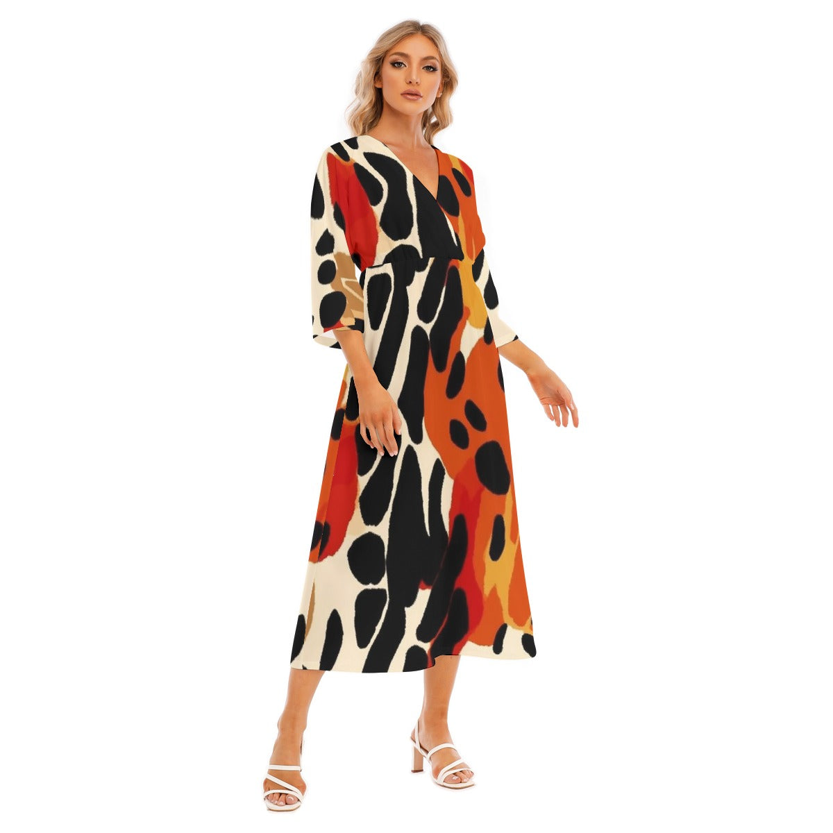 All-Over Print Women's Mid-Sleeve Long Dress