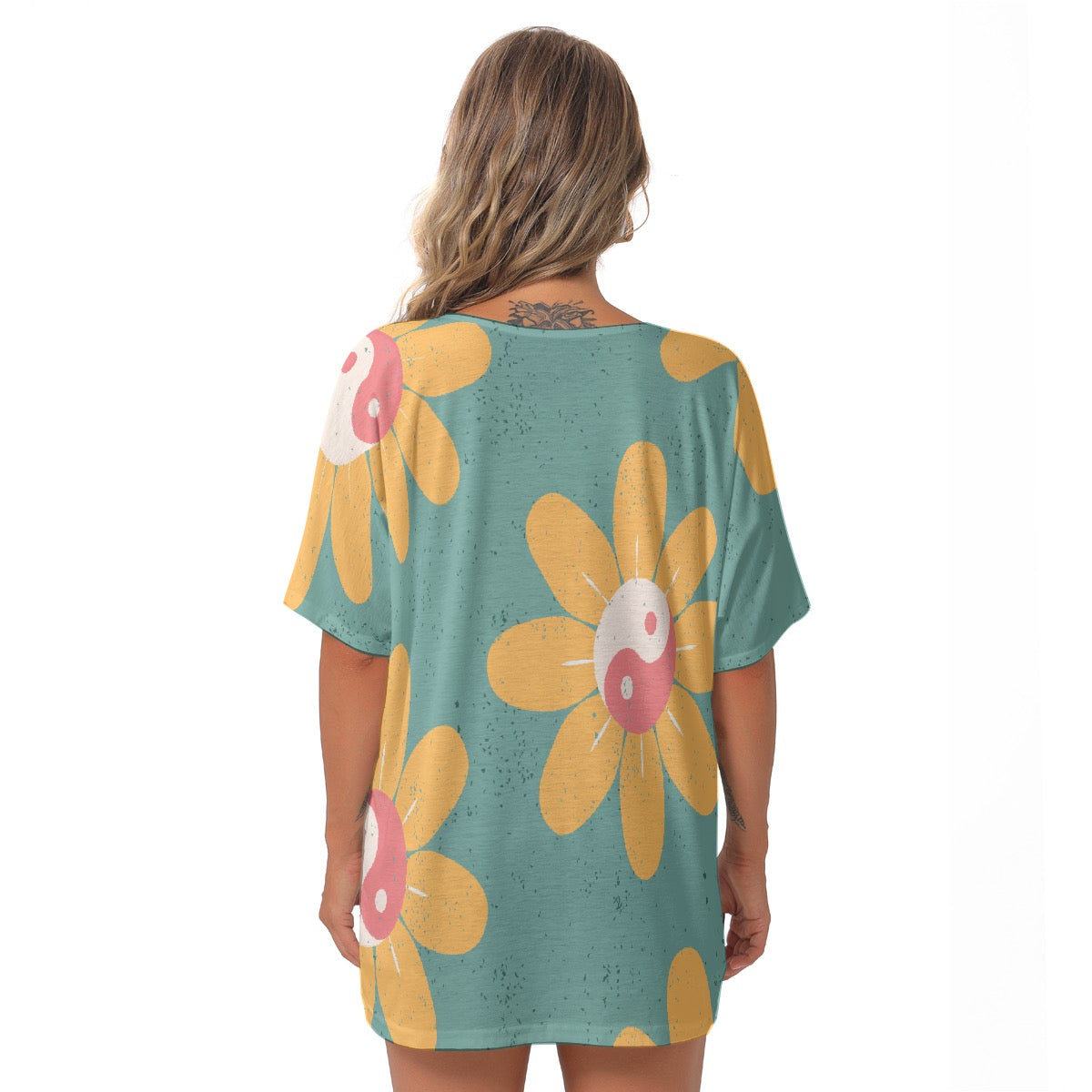 All-Over Print Women's Bat Sleeves V-Neck Blouse