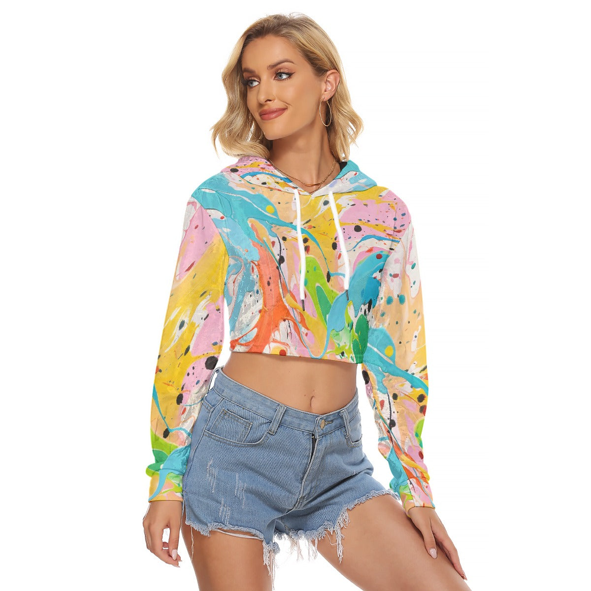 All-Over Print Women's Crop Top Hoodie|Velvet