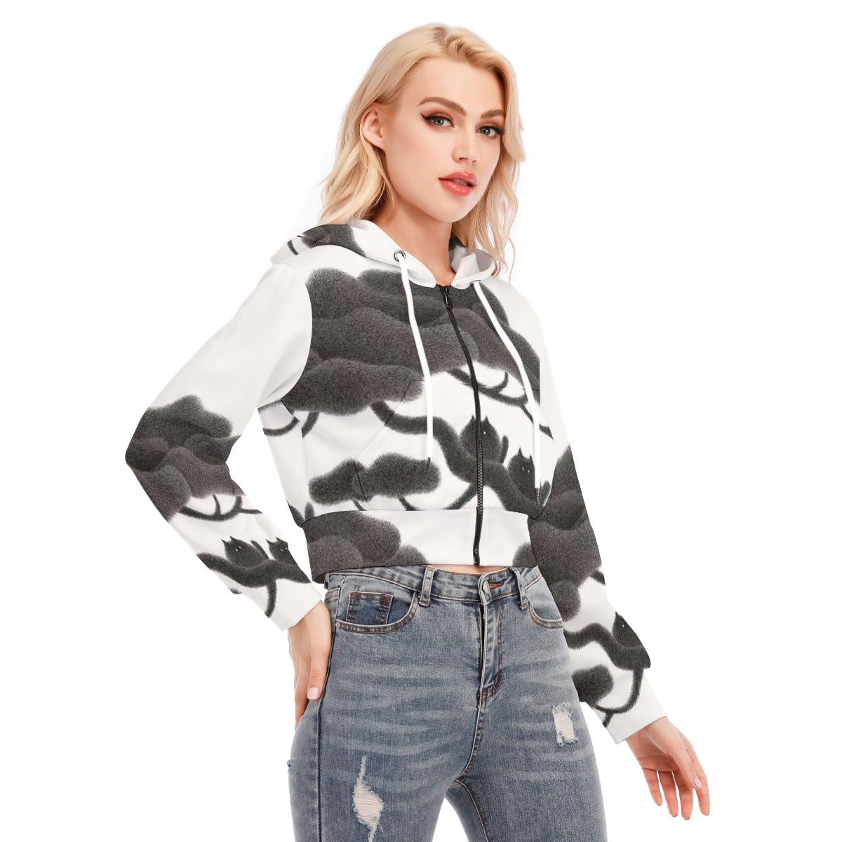 All-Over Print Women's Crop Top Hoodie With Zipper Closure