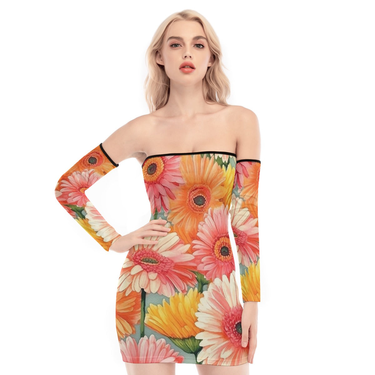 All-Over Print Women's Off-shoulder Back Lace-up Dress