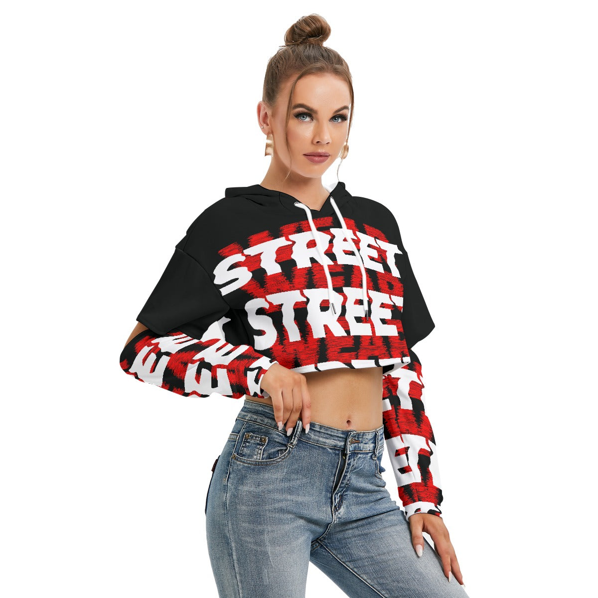 All-Over Print Women's Heavy Fleece Hoodie With Hollow Out Sleeve