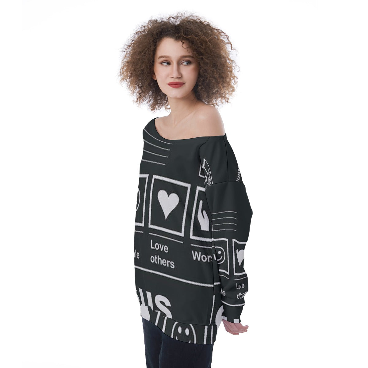 All-Over Print Oversized Women's Off-Shoulder Sweatshirt