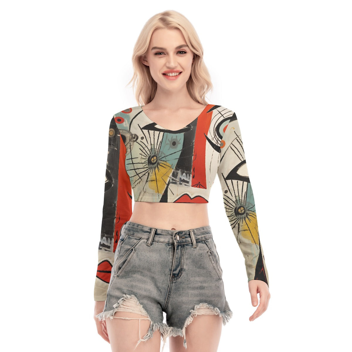 All-Over Print Women's Back Hollow T-shirt With Strap