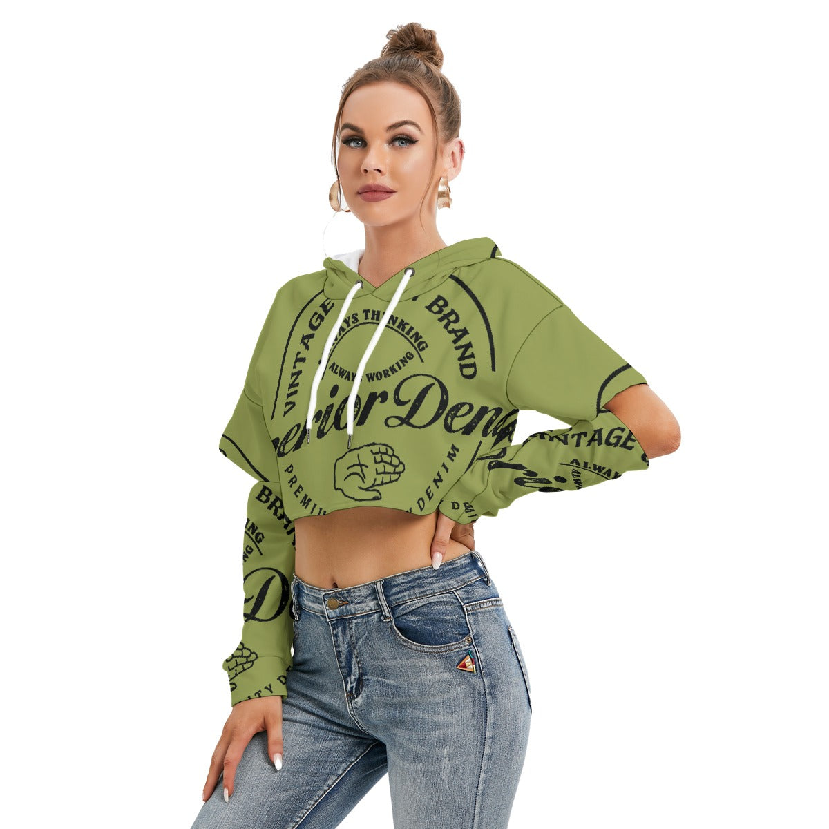 All-Over Print Women's Heavy Fleece Hoodie With Hollow Out Sleeve