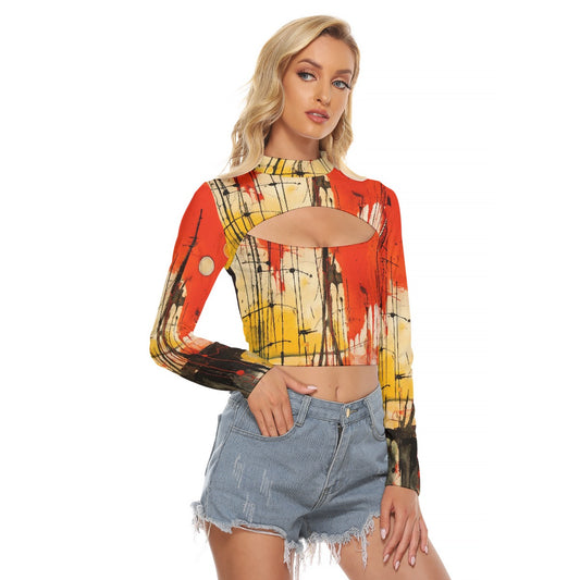 All-Over Print Women's Hollow Chest Keyhole Tight Crop Top