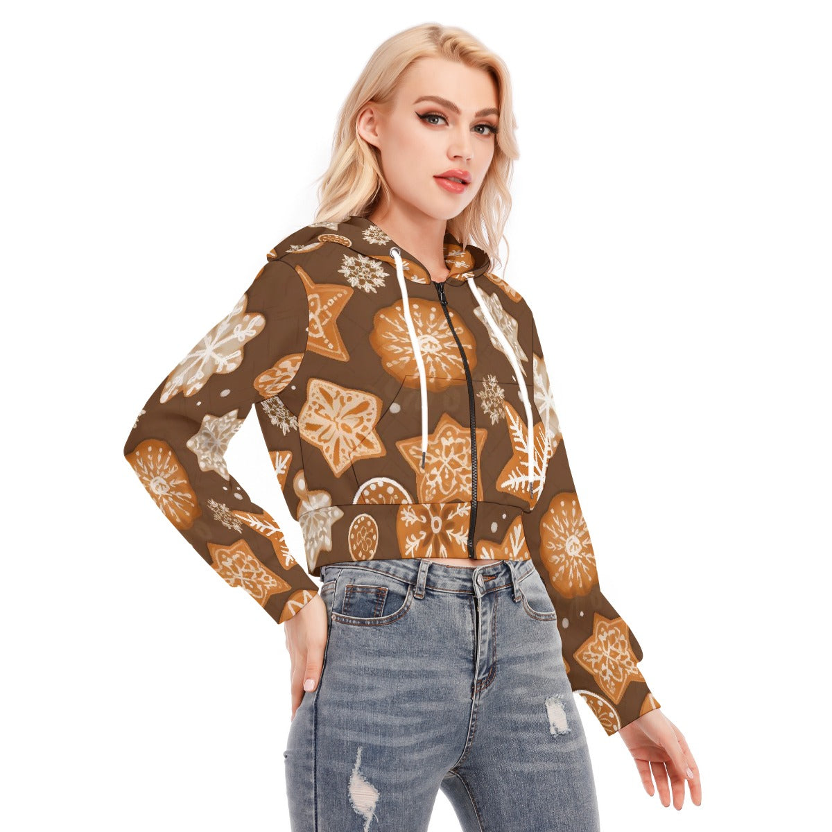 All-Over Print Women's Crop Top Hoodie With Zipper Closure