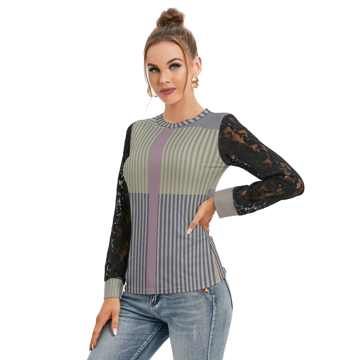 All-Over Print Women's T-shirt And Sleeve With Black Lace