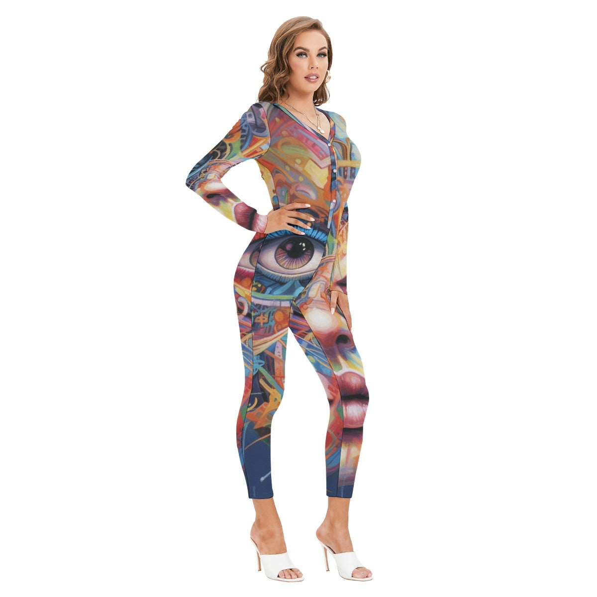 All-Over Print Women's Plunging Neck Jumpsuit