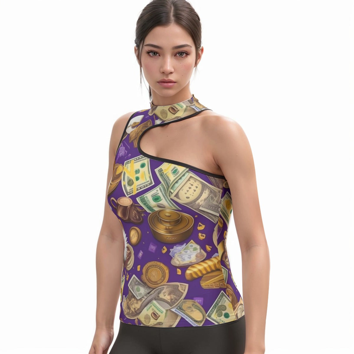 All-Over Print Women's Halter Sleeveless Asymmetrical Tank Top