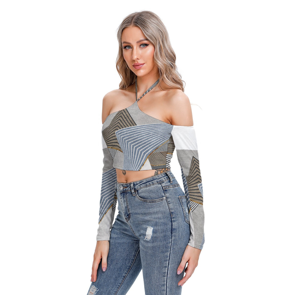 All-Over Print Women's Halter Lace-up Top