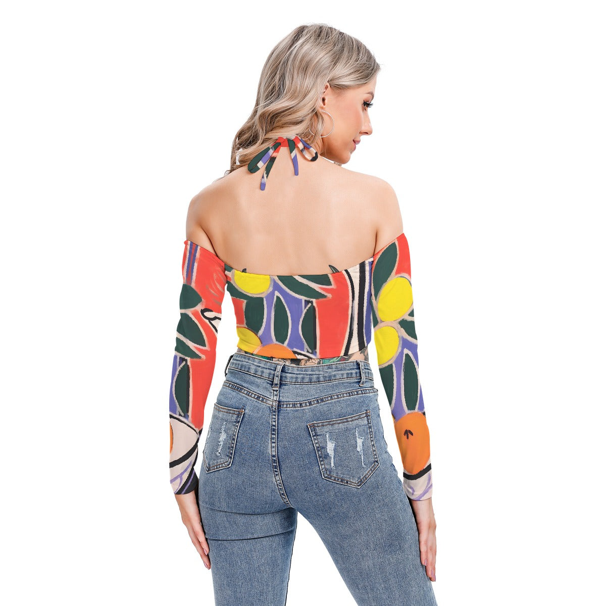 All-Over Print Women's Halter Lace-up Top