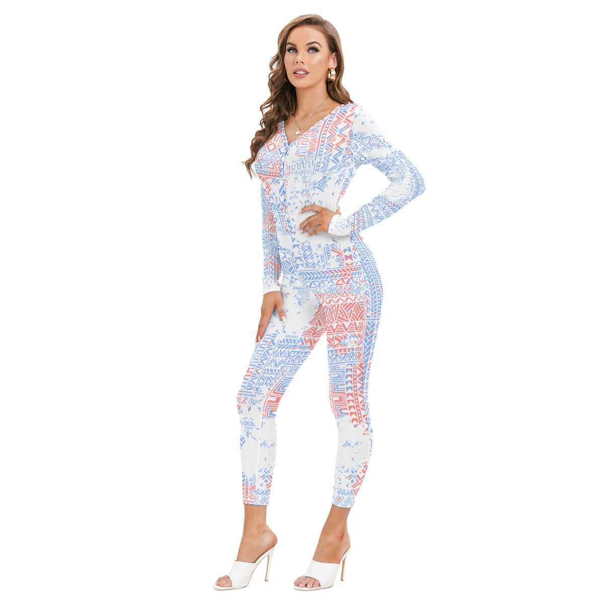 All-Over Print Women's Plunging Neck Jumpsuit