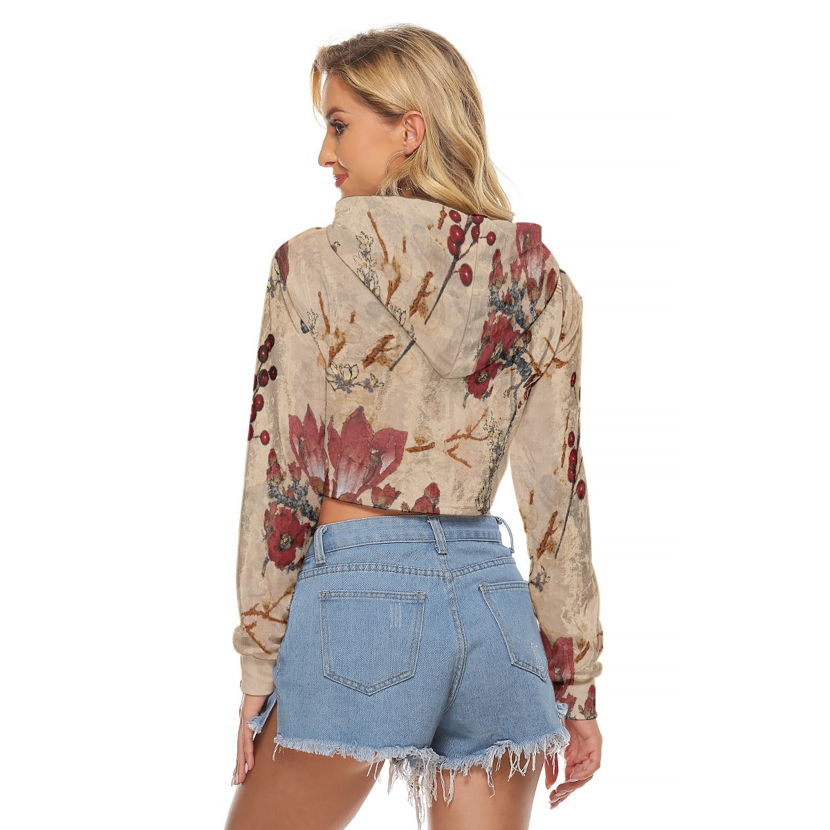 All-Over Print Women's Crop Top Hoodie|Velvet
