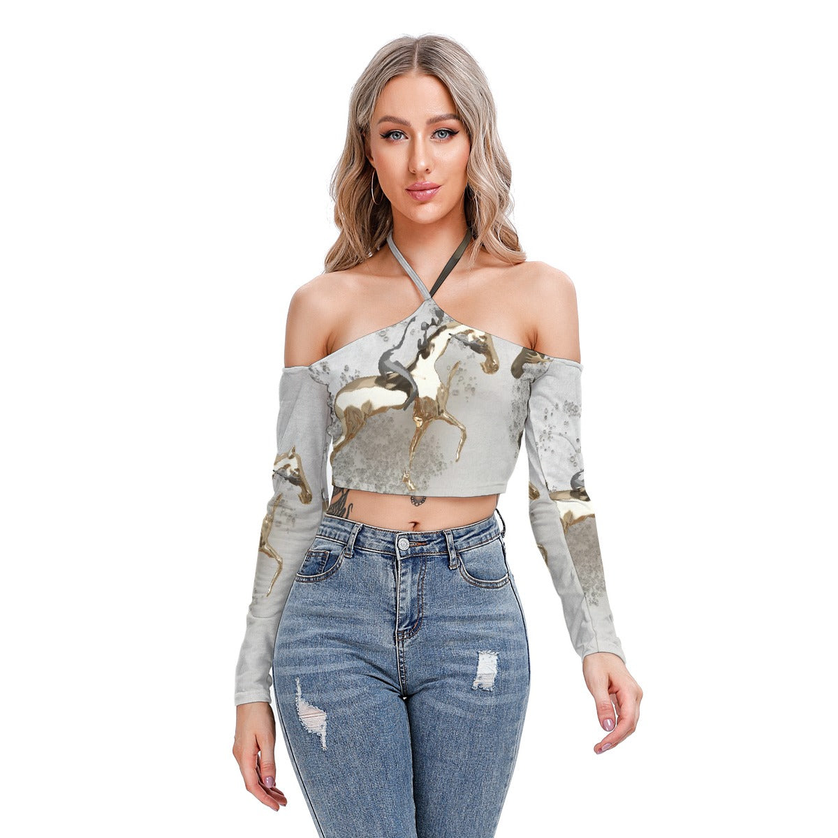 All-Over Print Women's Halter Lace-up Top