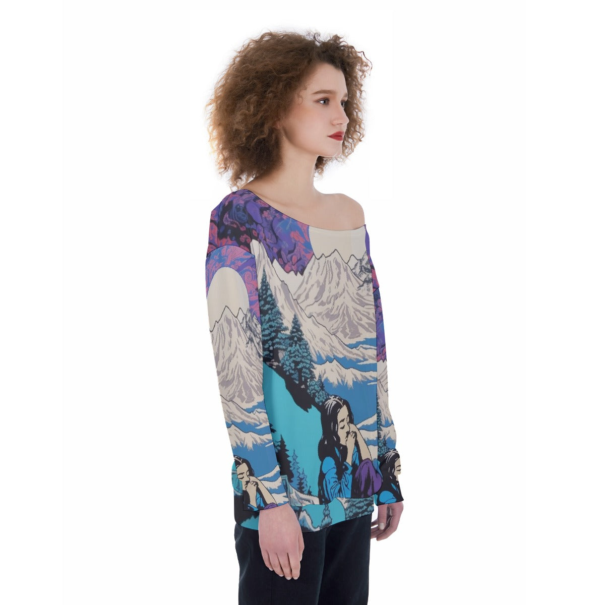 All-Over Print Oversized Women's Off-Shoulder Sweatshirt