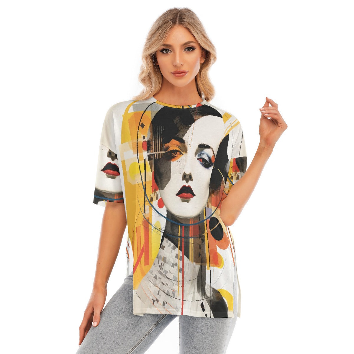 All-Over Print Women's Short Sleeves T-shirt With Hem Split