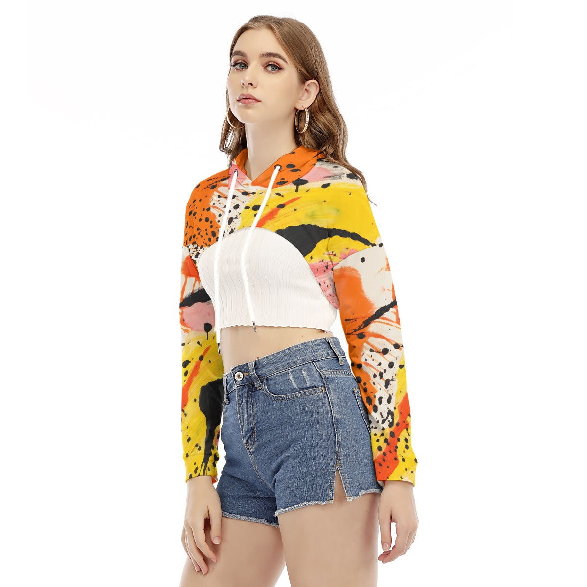 All-Over Print Women's Smock Short Hoodie With Long Sleeve