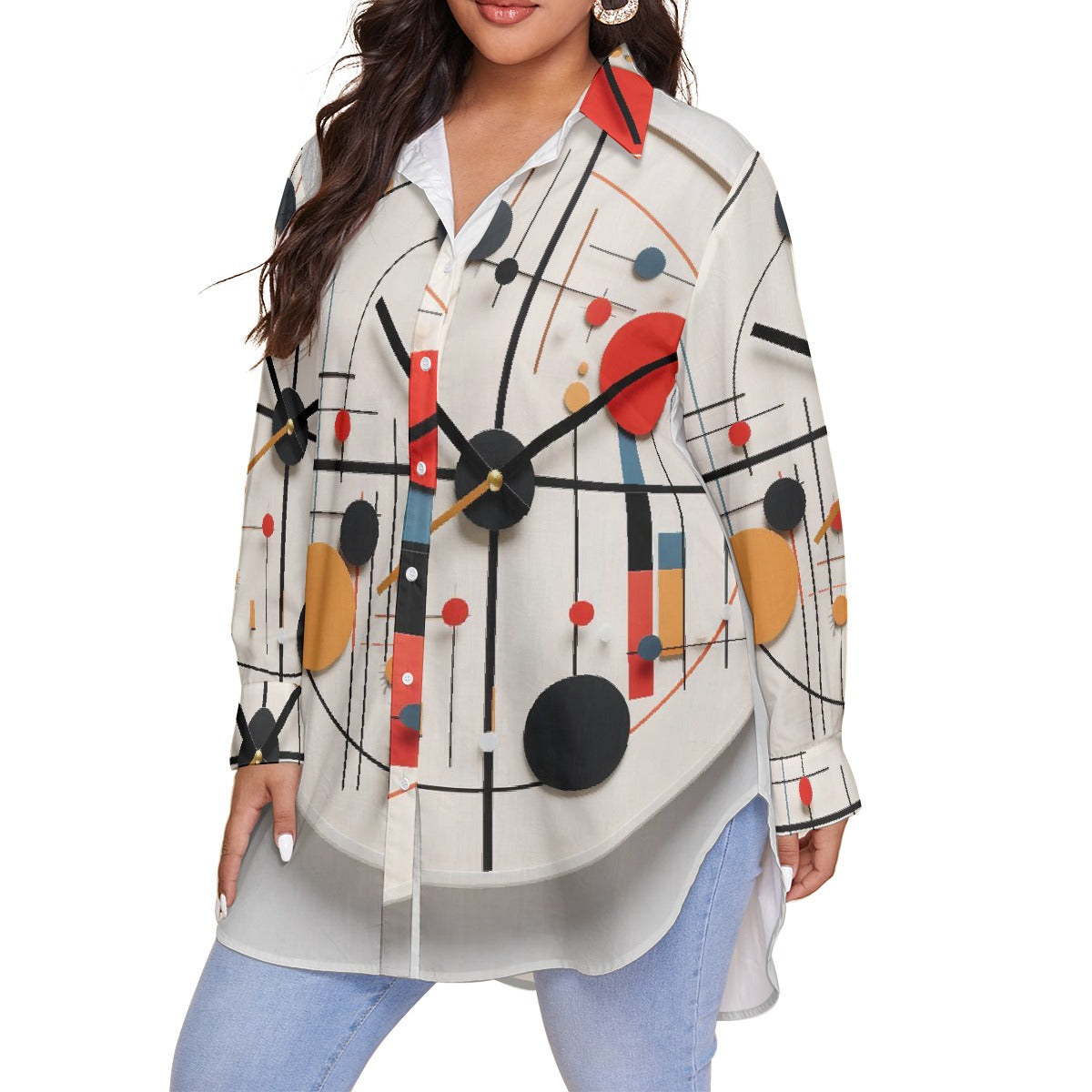 All-Over Print Women's Shirt With Long Sleeve(Plus Size)