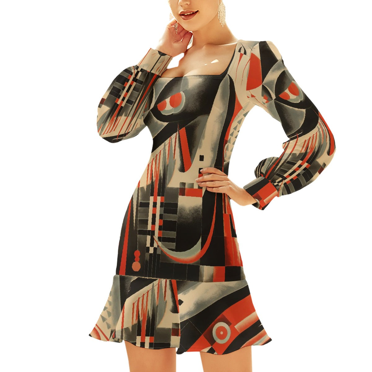 All-Over Print Women's Ruffle Hem Skinny Dress