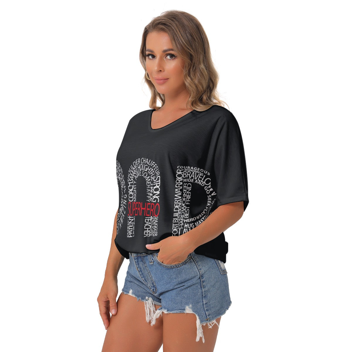 All-Over Print Women's Bat Sleeves V-Neck Blouse