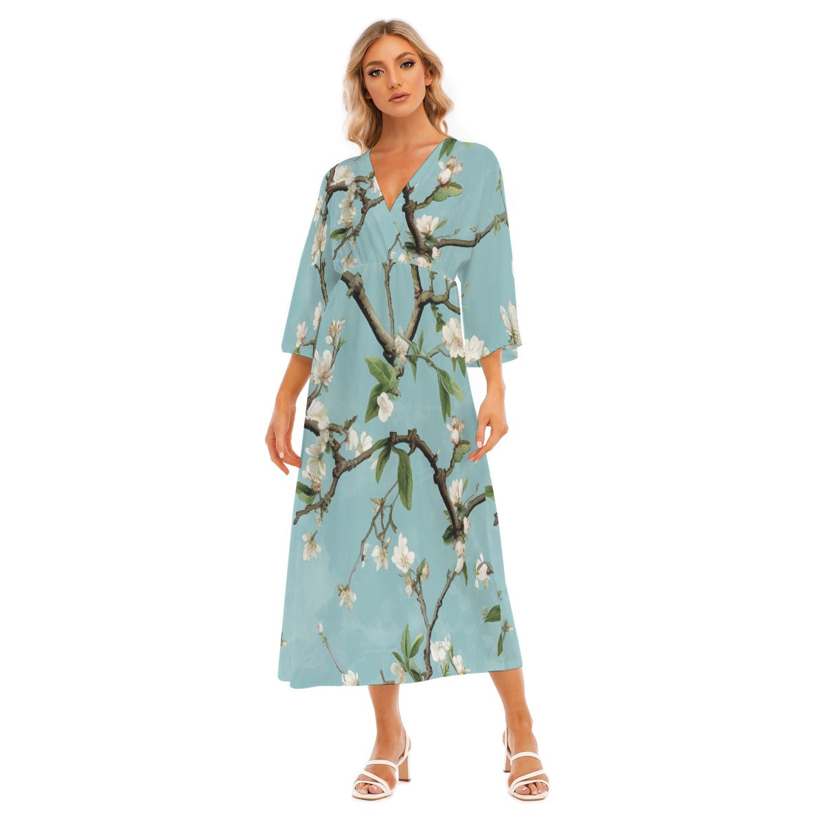 All-Over Print Women's Mid-Sleeve Long Dress