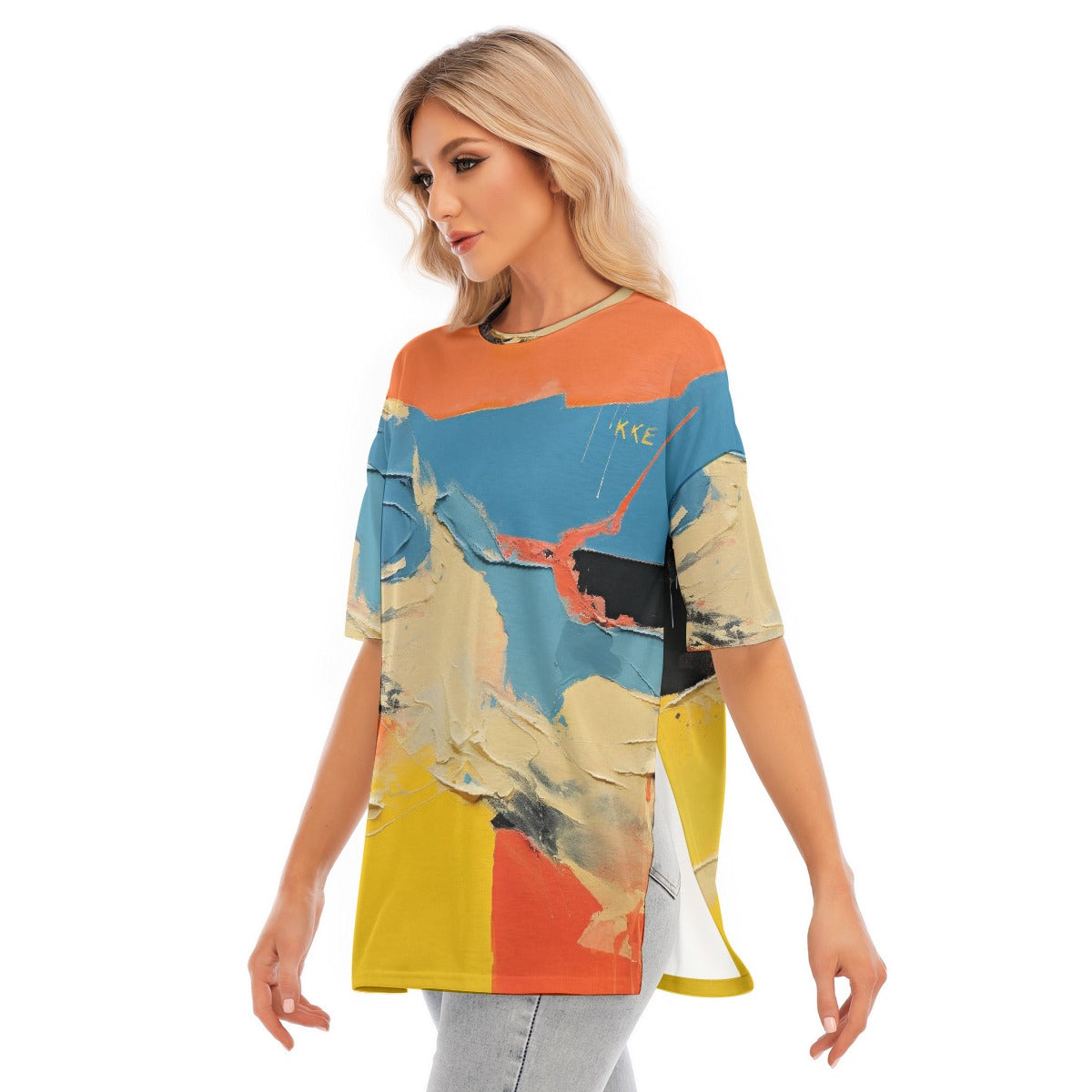All-Over Print Women's Short Sleeves T-shirt With Hem Split