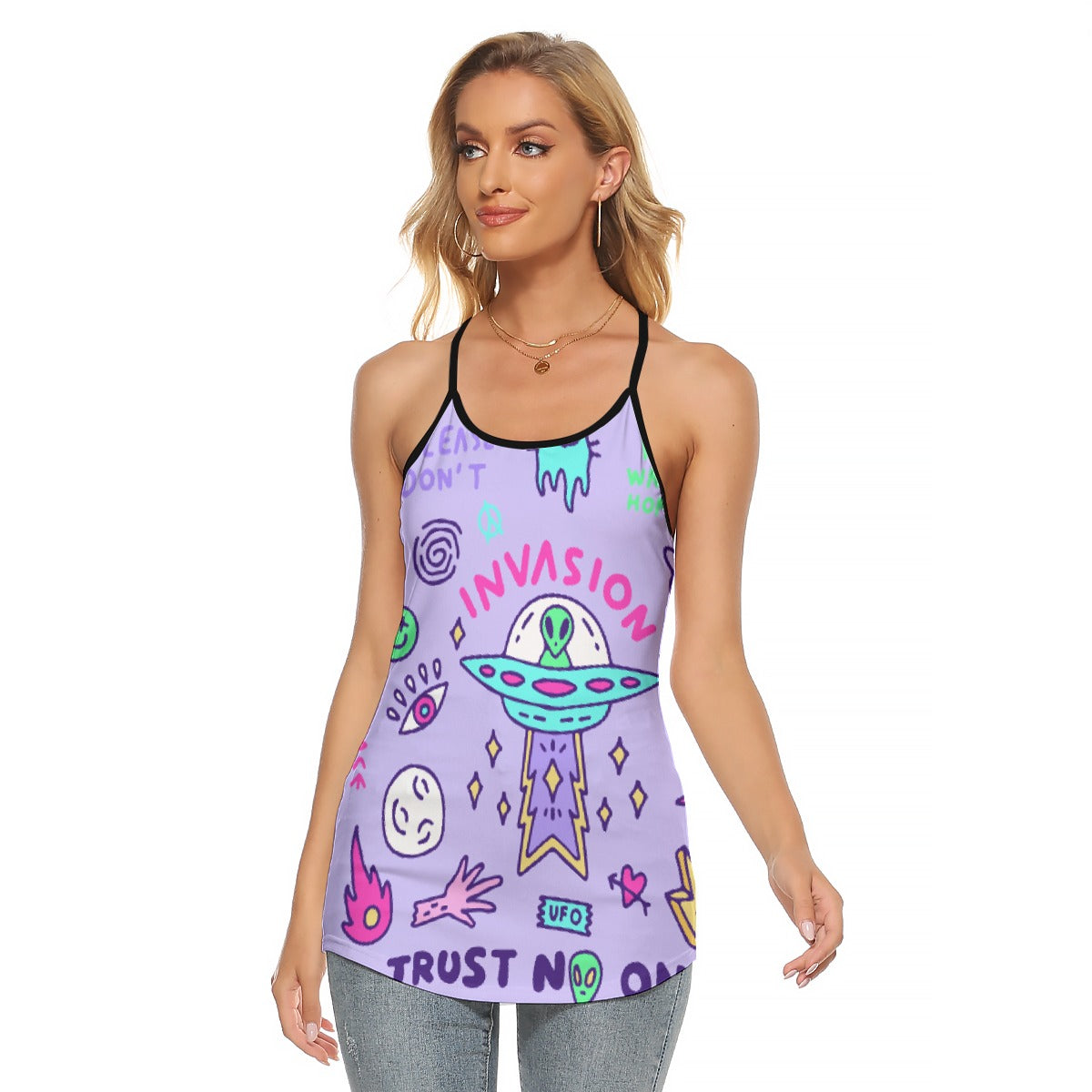 All-Over Print Women's Criss-Cross Open Back Tank Top