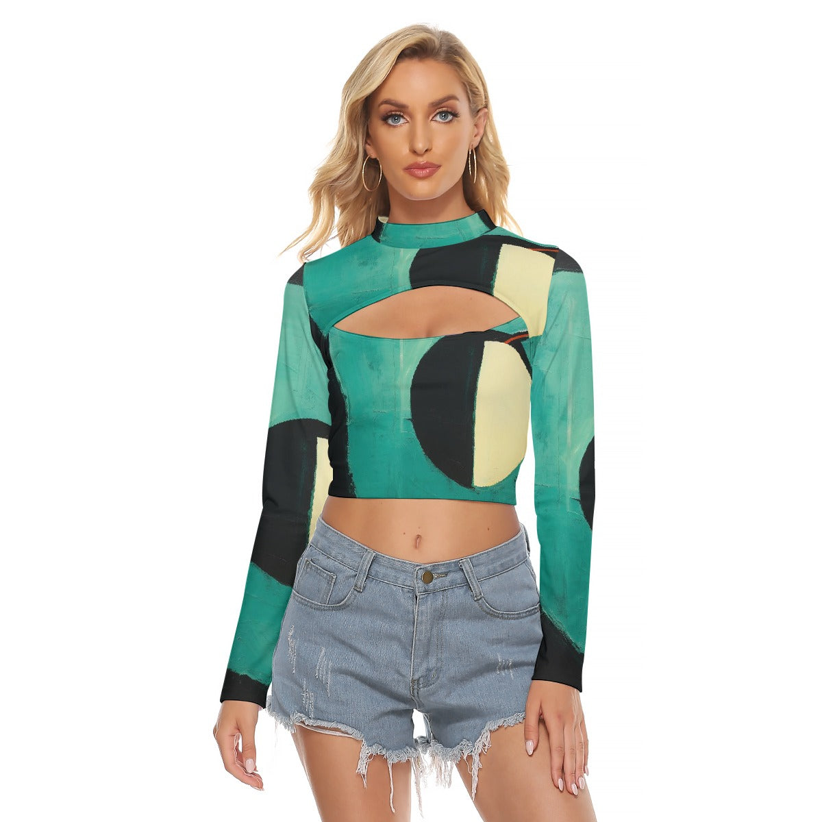 All-Over Print Women's Hollow Chest Keyhole Tight Crop Top